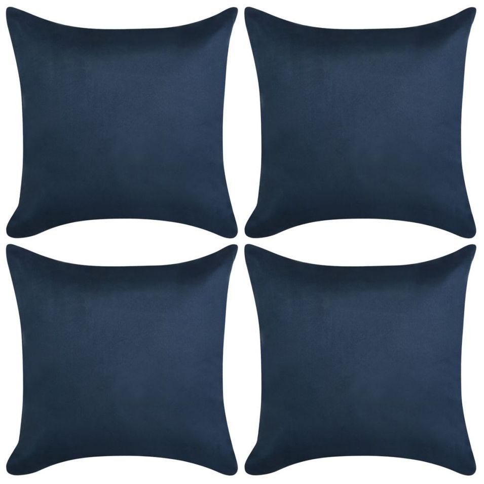 Housse de coussin 4 pcs 80x80cm Polyester Faux Daim Bleu marin - Photo n°1