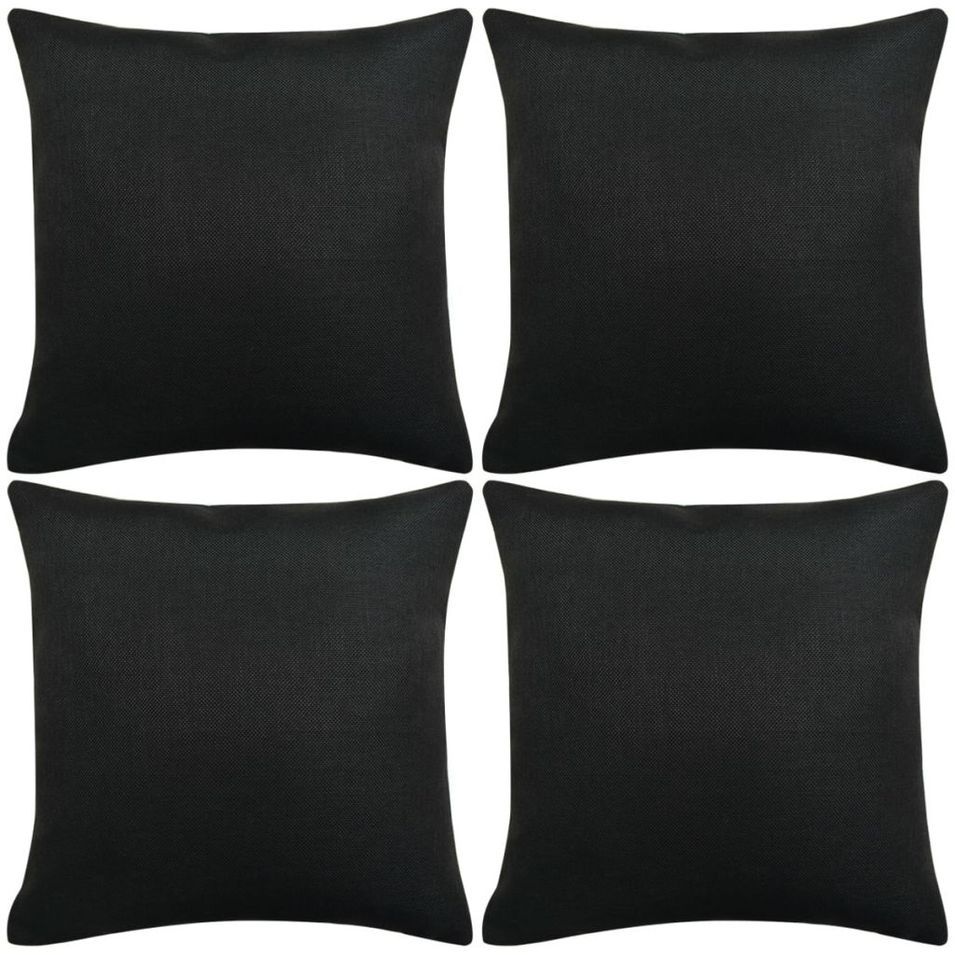 Housse de coussin 4 pcs Lin Noir 50 x 50 cm - Photo n°1