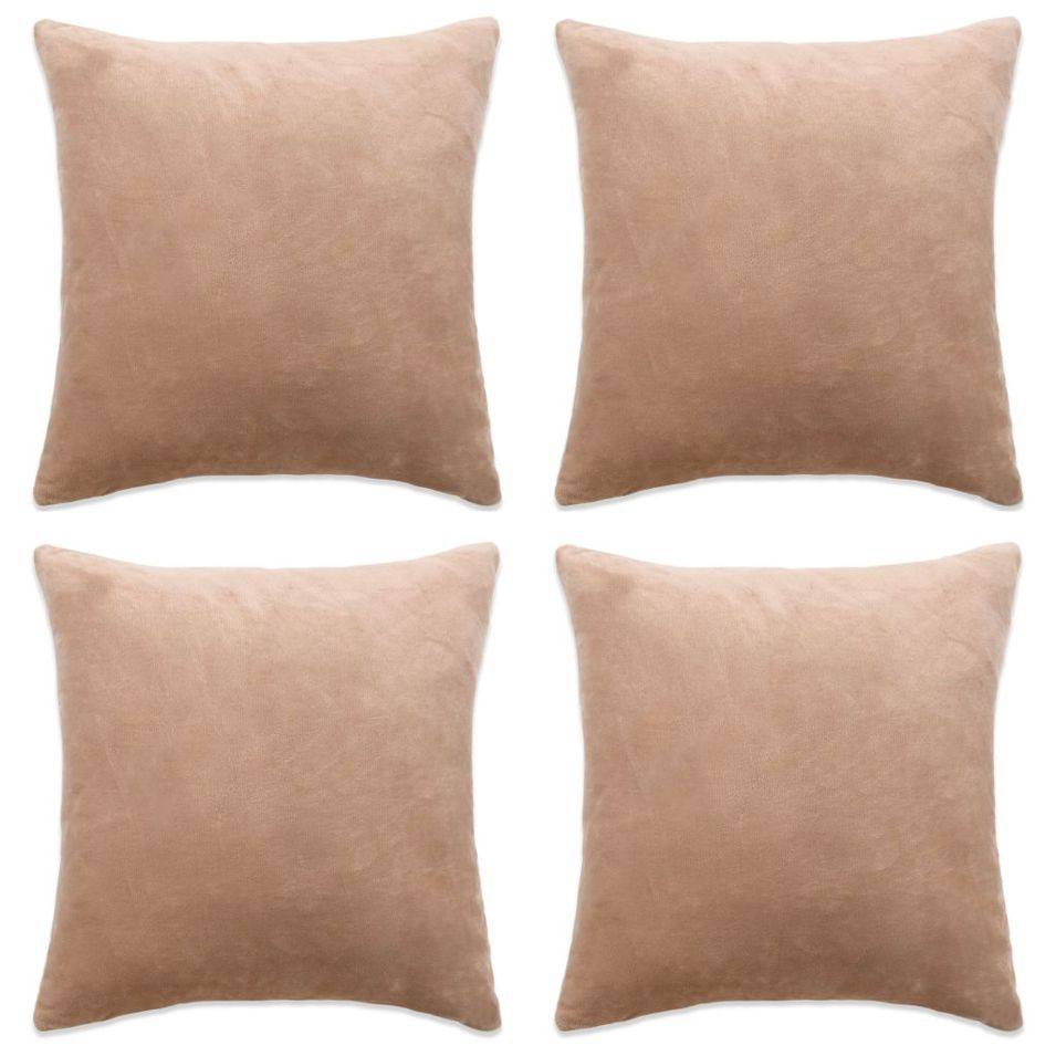 Housse de coussin 4 pcs Velours 40 x 40 cm Beige - Photo n°1