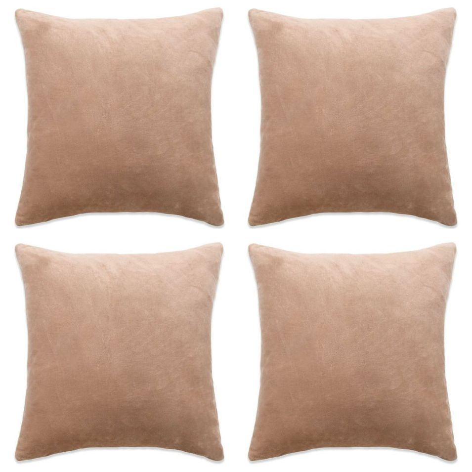 Housse de coussin 4 pcs Velours 80 x 80 cm Beige - Photo n°1