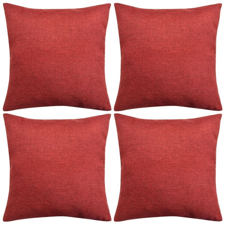 Housses de coussin 4 pcs Aspect de lin Bordeaux 40x40 cm - Photo n°1