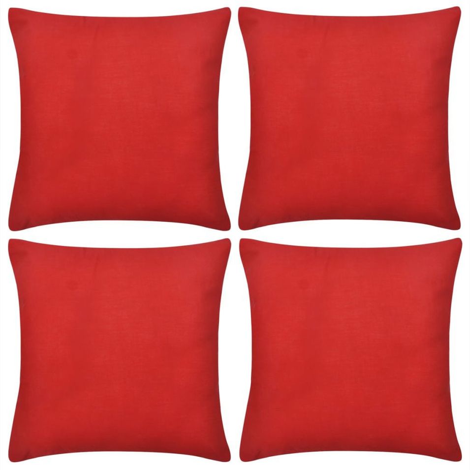 Housses de coussin 4 pcs Coton Rouge 50x50 cm - Photo n°1