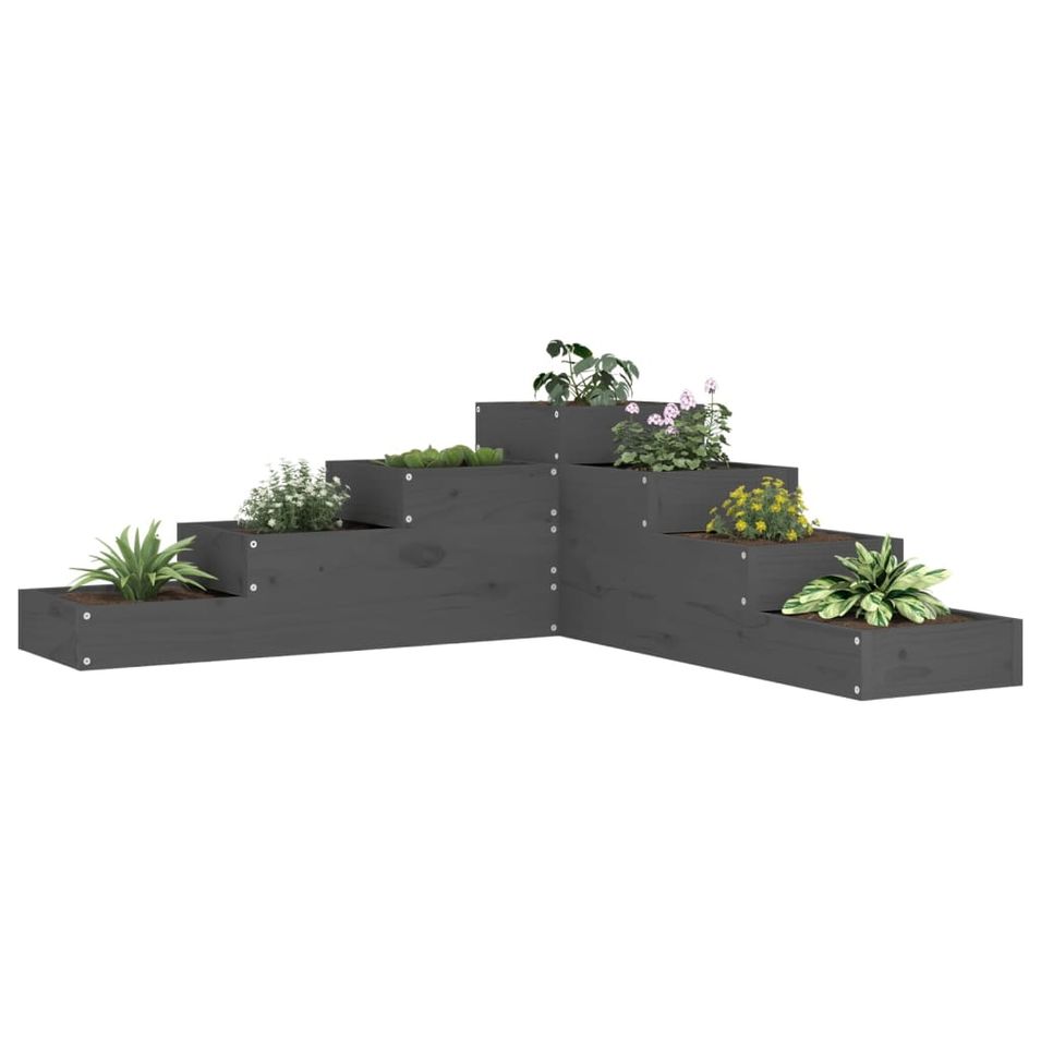 Jardinière 4 niveaux 106x104,5x36 cm gris bois de pin massif - Photo n°1