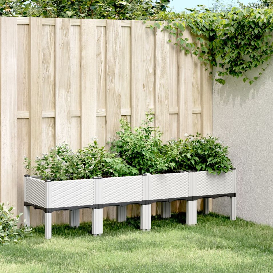 Jardinière avec pieds blanc 160x40x42 cm PP - Photo n°1