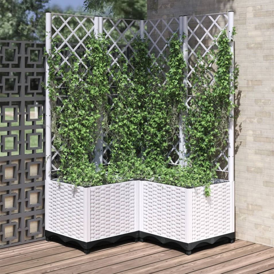 Jardinière avec treillis Blanc 80x80x136 cm PP - Photo n°1