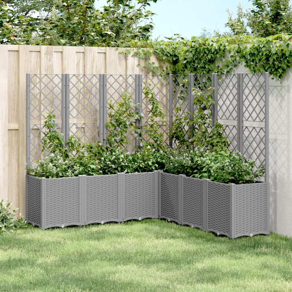 Jardinière avec treillis gris clair 160x160x140 cm PP - Photo n°1