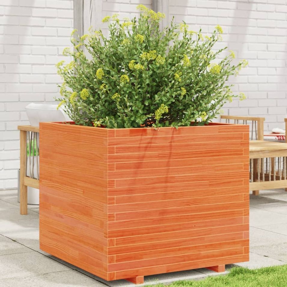 Jardinière cire marron 80x80x72 cm bois de pin massif - Photo n°1