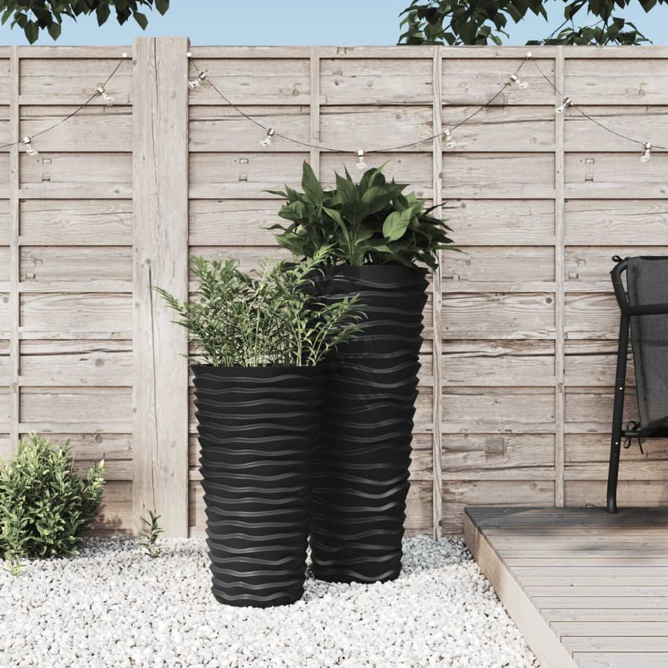 Jardinière et intérieur amovible anthracite aspect rainuré - Photo n°1