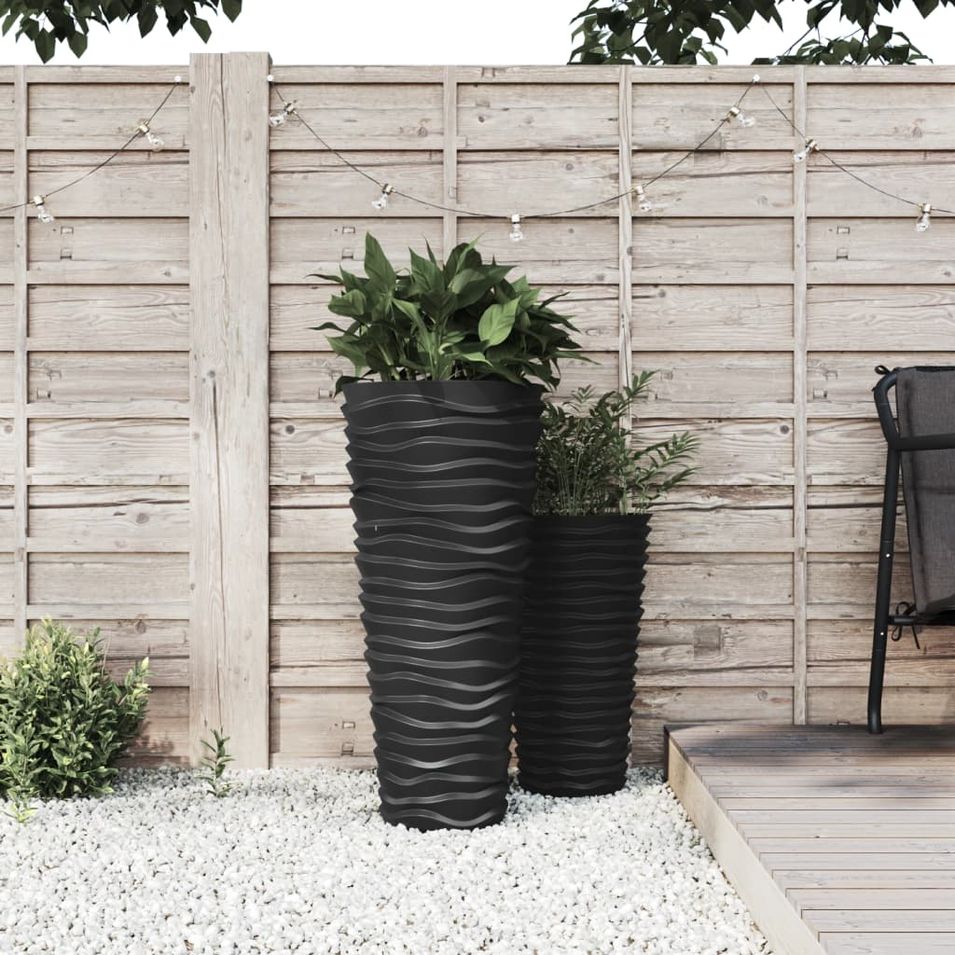 Jardinière et intérieur amovible anthracite aspect rainuré - Photo n°1