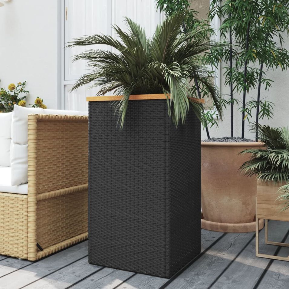 Jardinière noir 40x40x80 cm résine tressée - Photo n°1