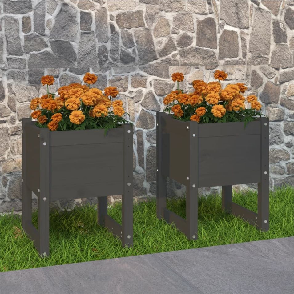 Jardinières 2 pcs Gris 40x40x52,5 cm Bois massif de pin - Photo n°1