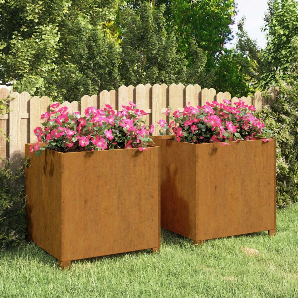 Jardinières avec pieds 2 pcs Rouillé 49x47x50 cm Acier corten - Photo n°1