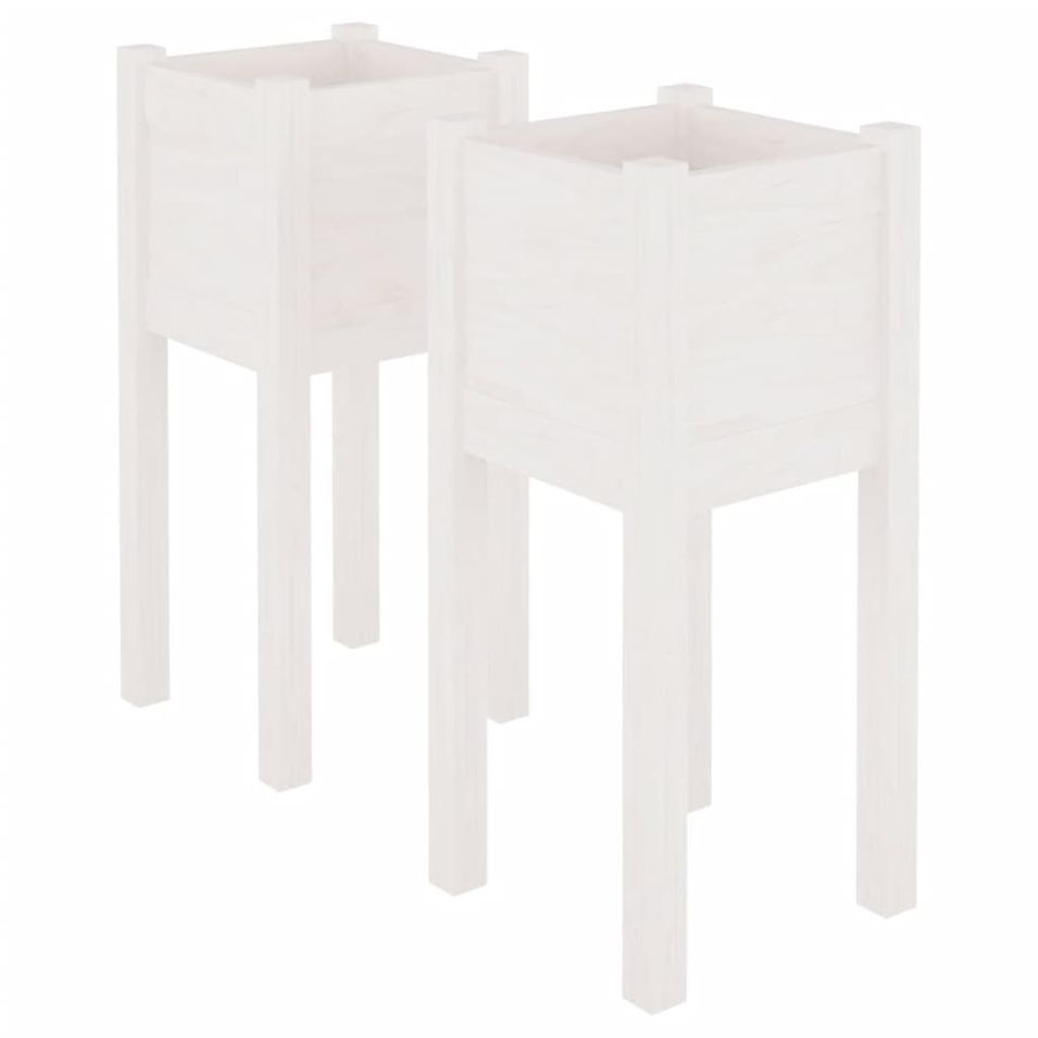 Jardinières d'extérieur 2 pcs Blanc 31x31x70 cm Bois de pin - Photo n°1