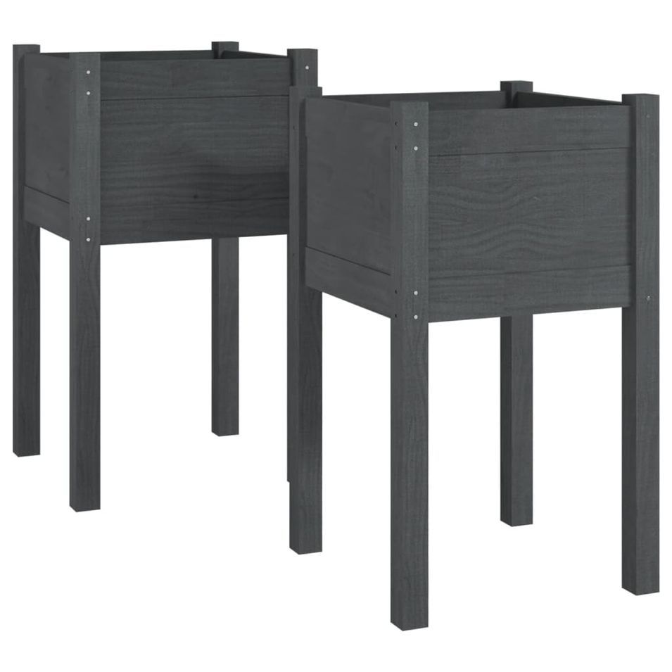 Jardinières d'extérieur 2pcs Gris 40x40x70cm Bois de pin massif - Photo n°1