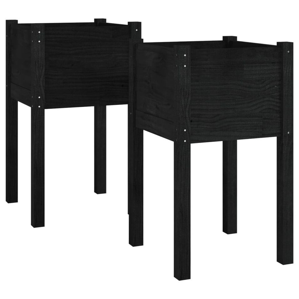 Jardinières d'extérieur 2pcs Noir 40x40x70cm Bois de pin massif - Photo n°1
