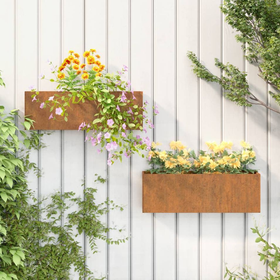 Jardinières murales 2 pcs Rouillé Acier corten 53x10x17 cm - Photo n°1