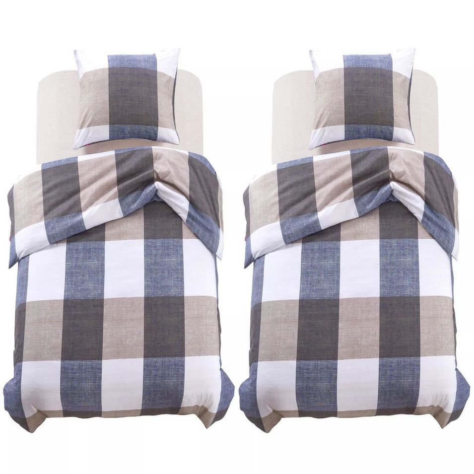 Jeu de housse de couette Carreaux Café 135x200/80x80 cm - Photo n°1