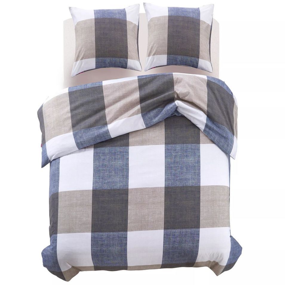 Jeu de housse de couette Carreaux Café 200x200/60x70 cm - Photo n°1