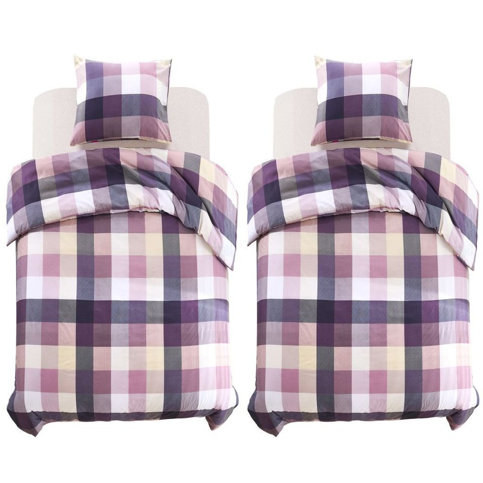 Jeu de housse de couette Carreaux Violet 140x200/60x70 cm 2 - Photo n°1