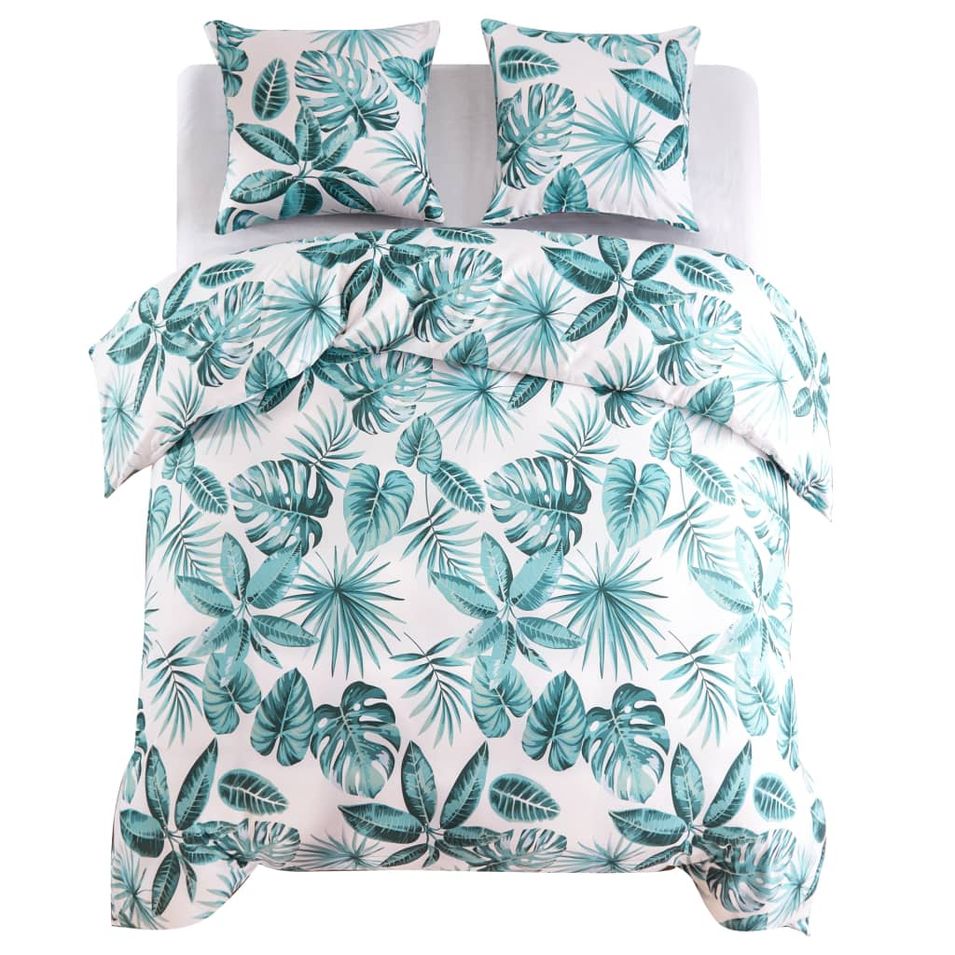 Jeu de housse de couette Feuilles Vert 200x200/60x70 cm - Photo n°1