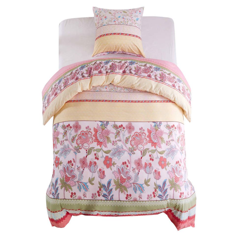Jeu de housse de couette Motif floral rayé 135x200/80x80 cm - Photo n°1