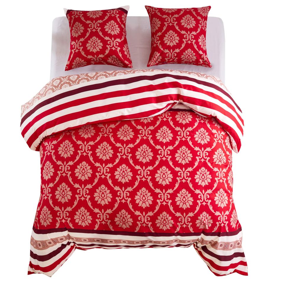 Jeu de housse de couette Rayures Rouge 200x220/60x70 cm - Photo n°1