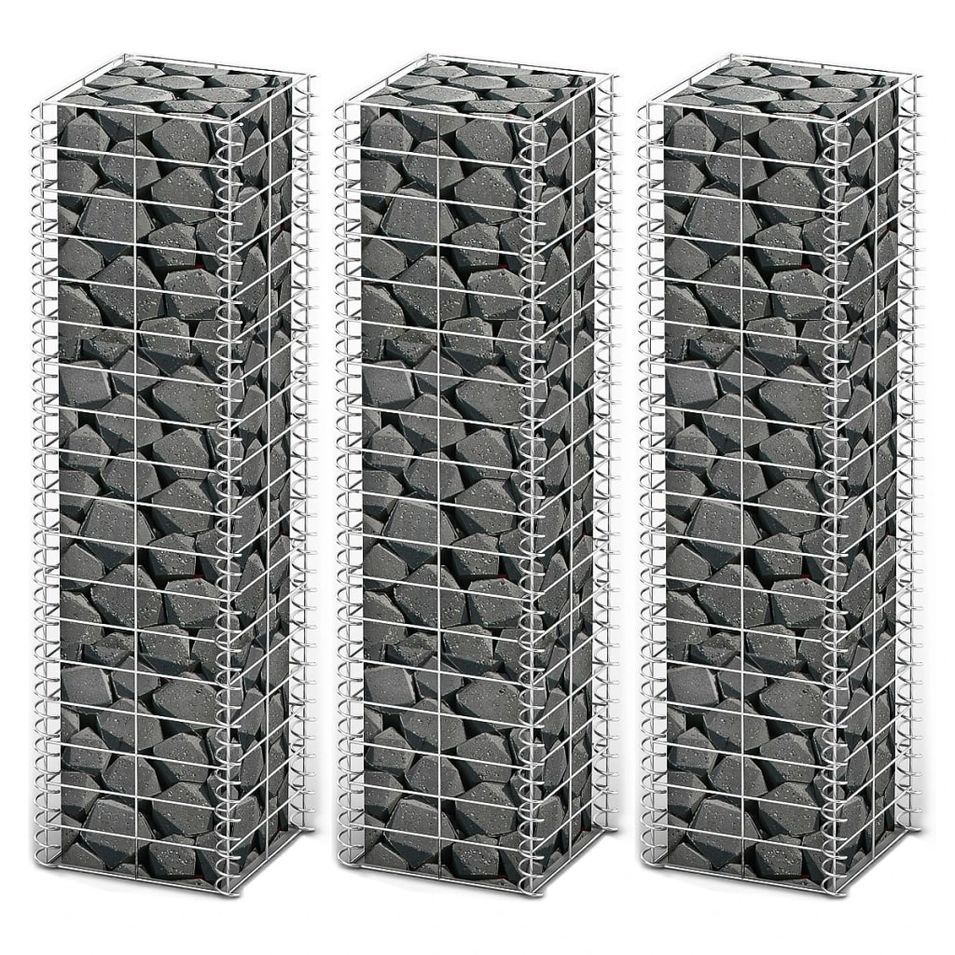 Jeu de panier de gabion 3 pcs Fil galvanisé 25 x 25 x 100 cm - Photo n°1