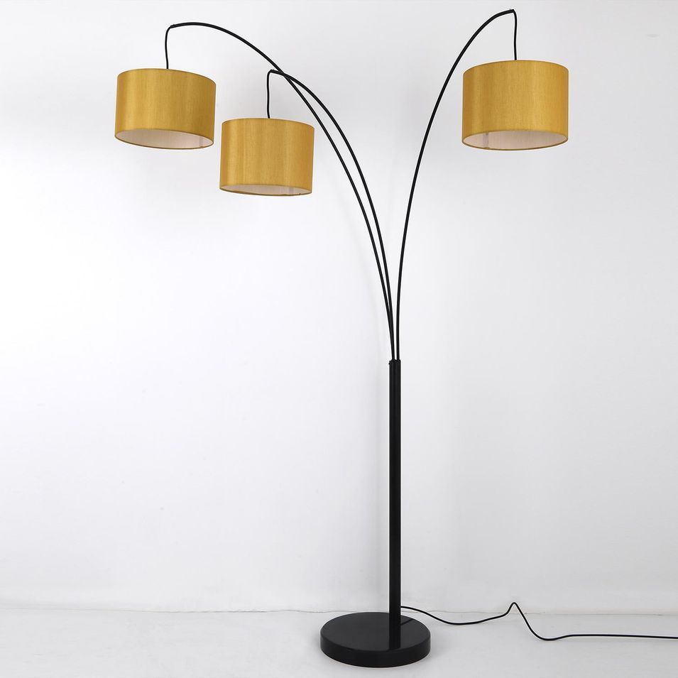 Lampadaire 3 branches tissu crème et pied métal noir Atelis - Photo n°1