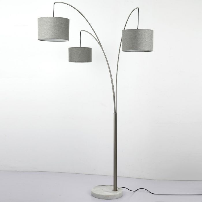 Lampadaire 3 branches tissu gris et pied métal argenté Atelis - Photo n°1