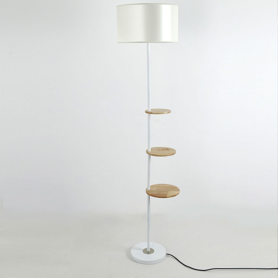 Lampadaire 3 tablettes tissu et pied métal blanc Treppa - Photo n°1