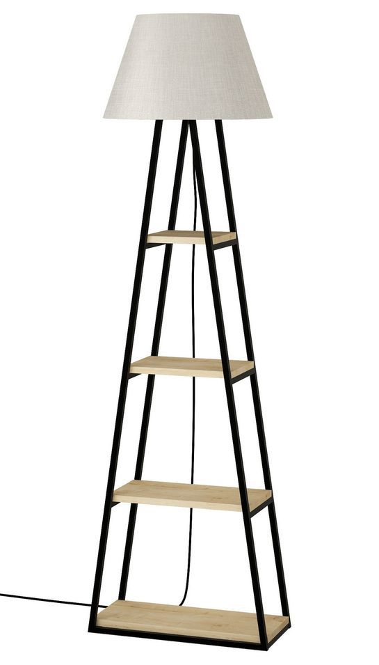 Lampadaire 4 étagères tissu beige clair et bois anthracite et Chêne clair Kasper 165 cm - Photo n°1