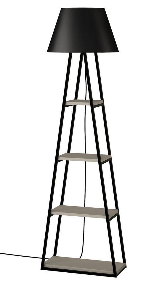 Lampadaire 4 étagères tissu noir et bois anthracite et taupe Kasper 165 cm - Photo n°1