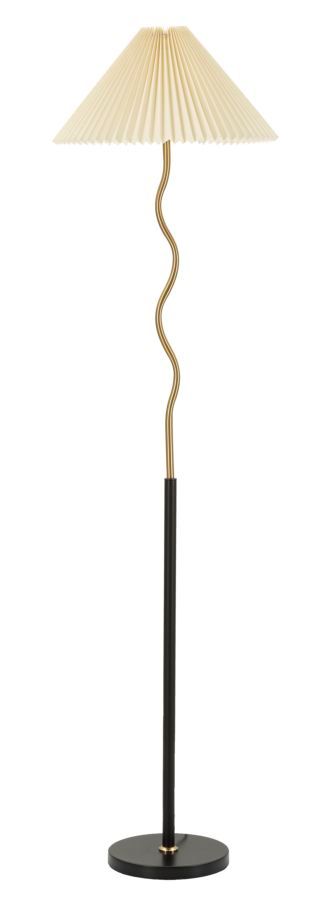 Lampadaire design métal noir et argent avec abat-jour plissé CLOSY - Photo n°1