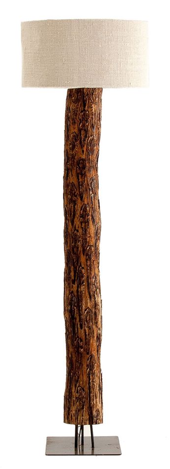 Lampadaire tissu beige et pied bois massif clair Matts - Photo n°1