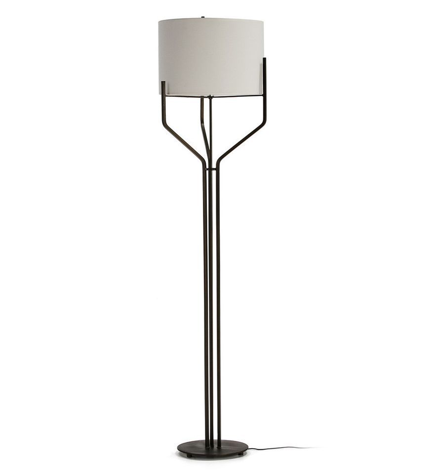 Lampadaire tissu blanc et pied métal marron foncé Paldi H 165 cm - Photo n°1