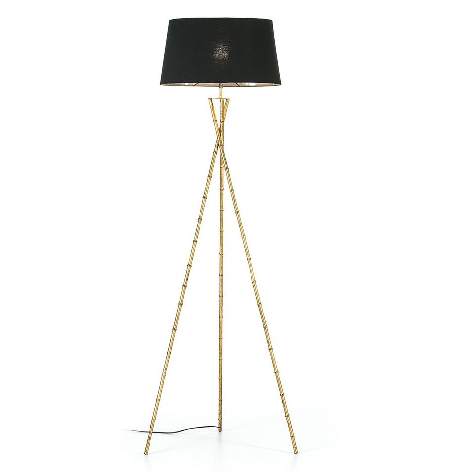 Lampadaire tissu noir et pieds métal doré Dimina H 180 cm - Photo n°1