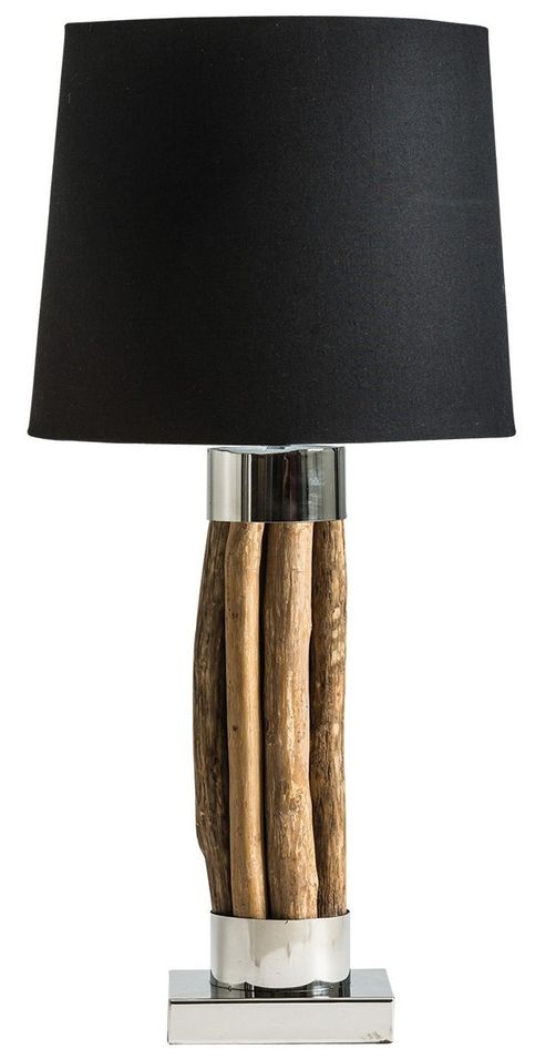 Lampe à poser bois tropical clair et métal argenté Tracy - Photo n°1