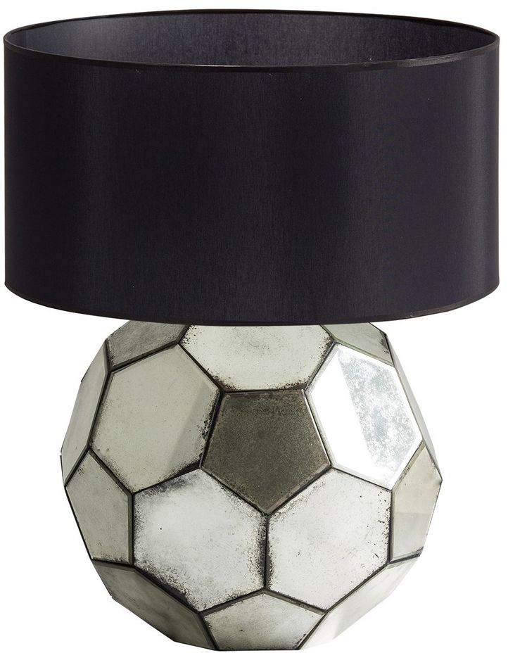 Lampe à poser coton noir et miroir argent vieilli Chris - Photo n°1