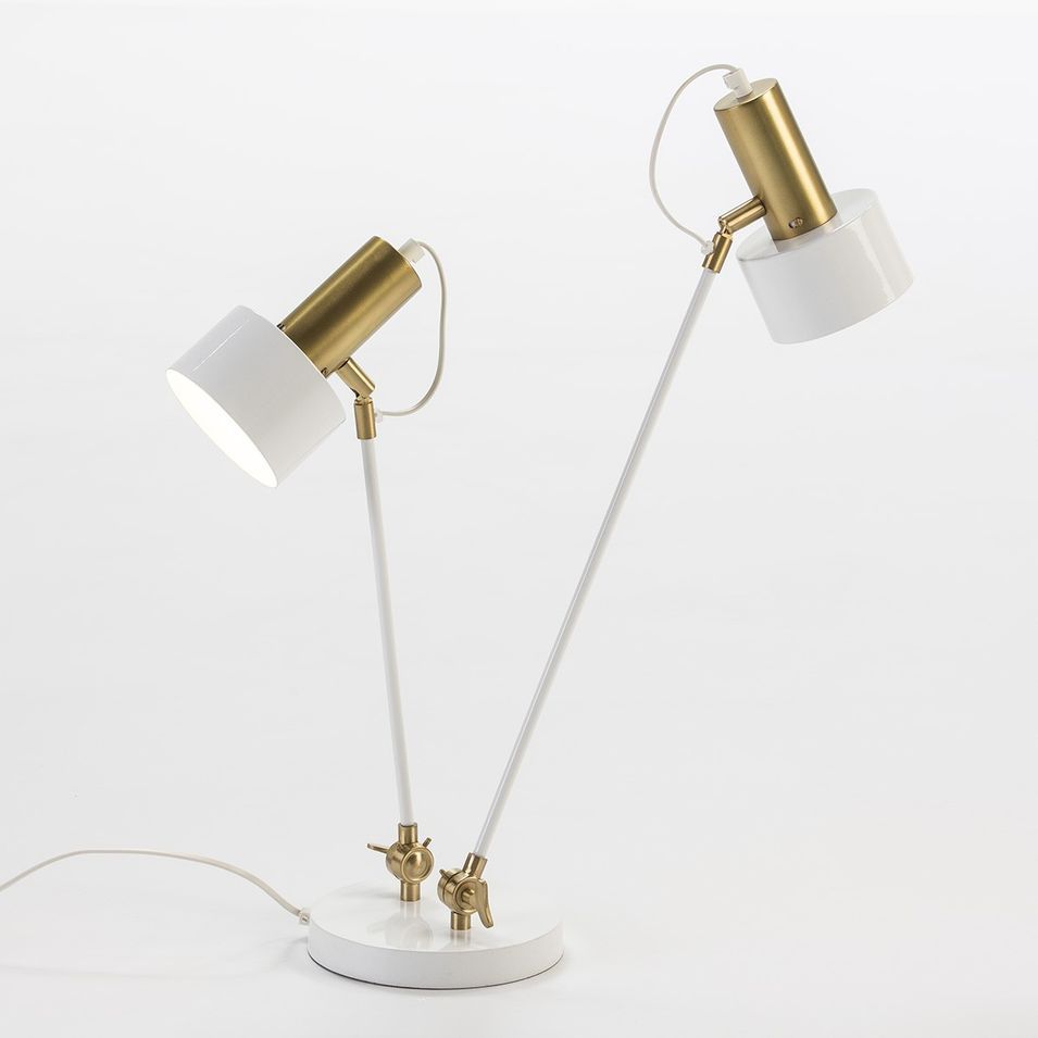 Lampe de table 2 branches métal doré et pied blanc Kevin - Photo n°1