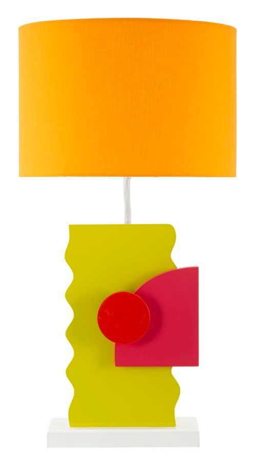 Lampe de table design bois esprit futuriste et abat-jour orange CARLA - Photo n°1