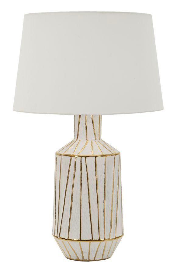 Lampe de table design céramique blanche et décor doré TANGERI - Photo n°1
