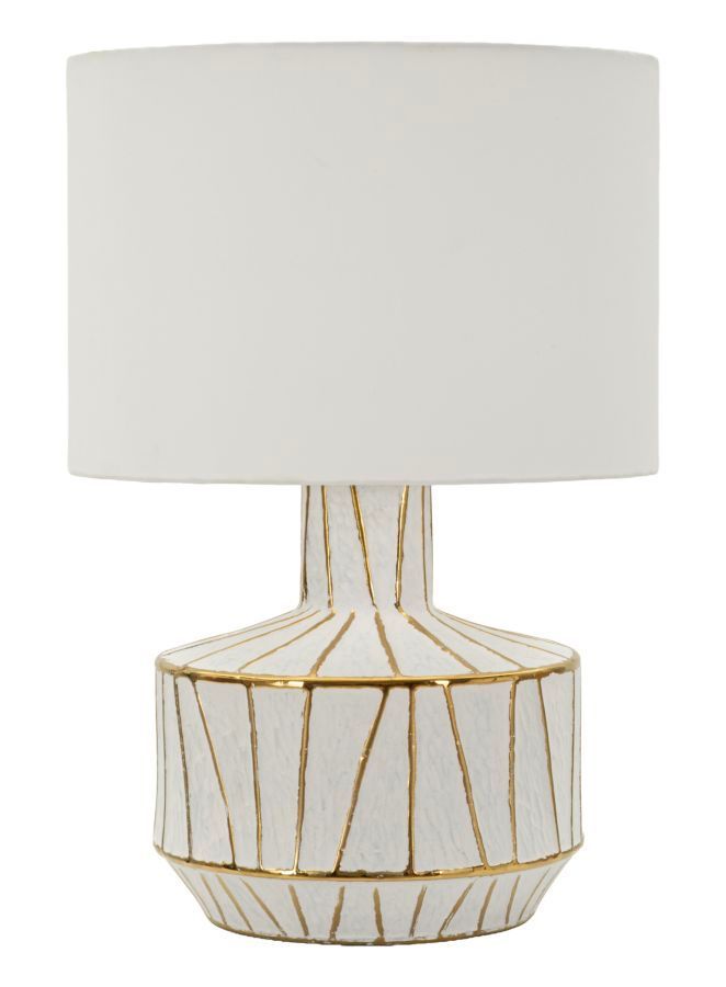 Lampe de table design céramique blanche motif doré géométrique TANGERI - Photo n°1