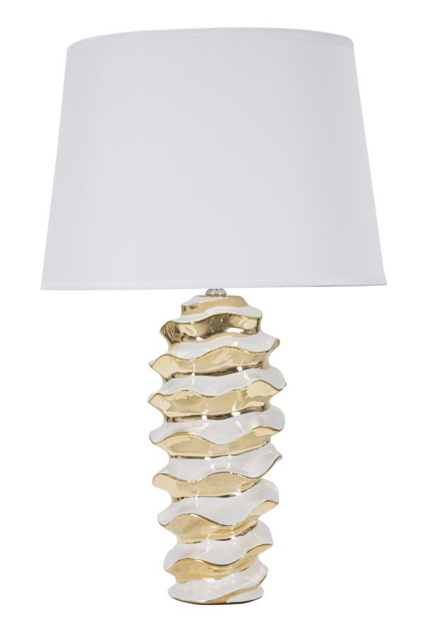 Lampe de table design céramique effet ruche blanc et doré GLAM SPACE - Photo n°1