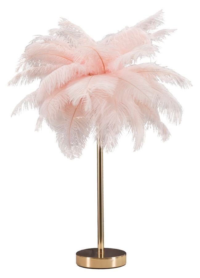 Lampe de table design dorée à plumes roses 2 lumières PALM - Photo n°1