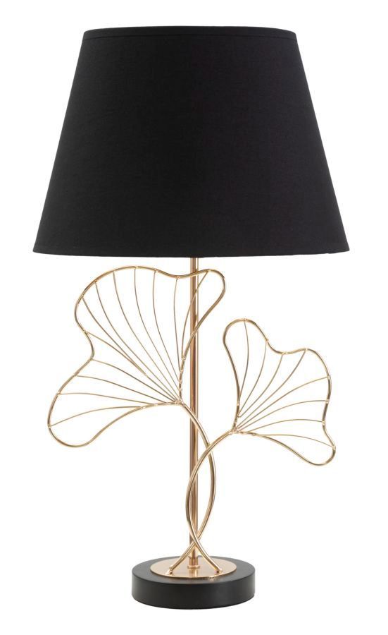 Lampe de table design dorée et abat-jour noir décor végétal FEUILLES - Photo n°1