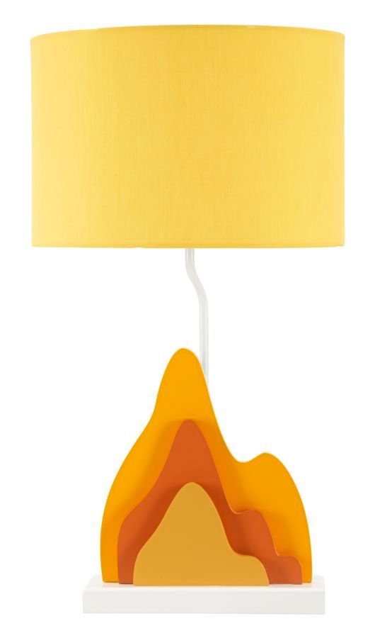 Lampe de table design en bois effet flamme et abat-jour jaune orangé COULEUR - Photo n°1