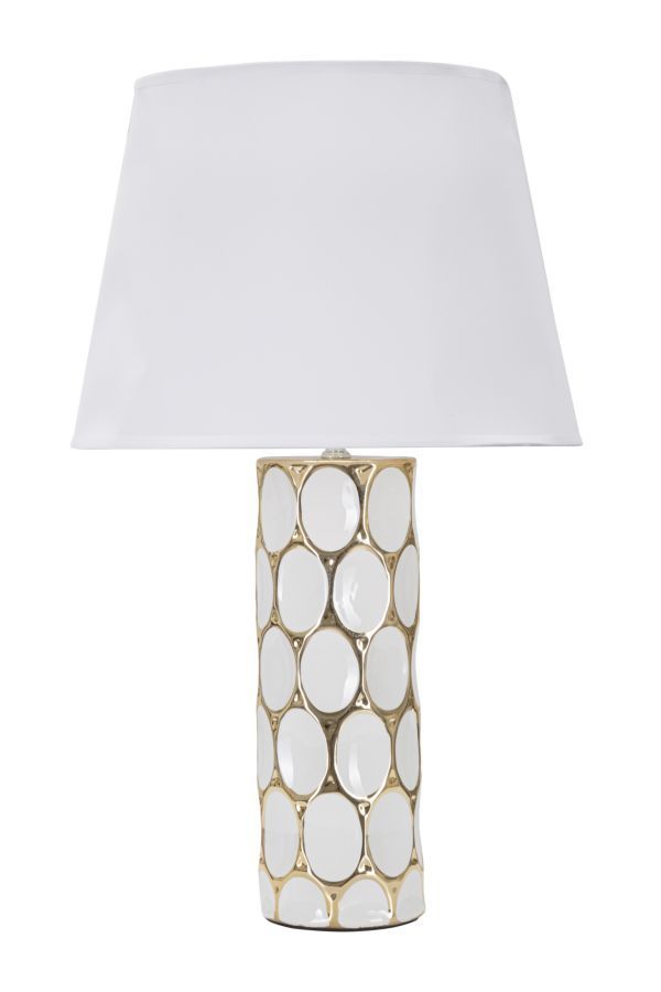 Lampe de table Glam Carv design céramique blanche et dorée relief géométrique - Photo n°1