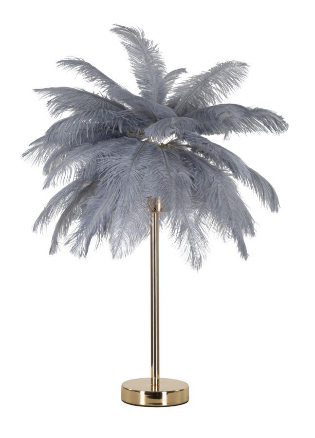 Lampe de table grise design dorée à plumes blanches 2 lumières PALM - Photo n°1