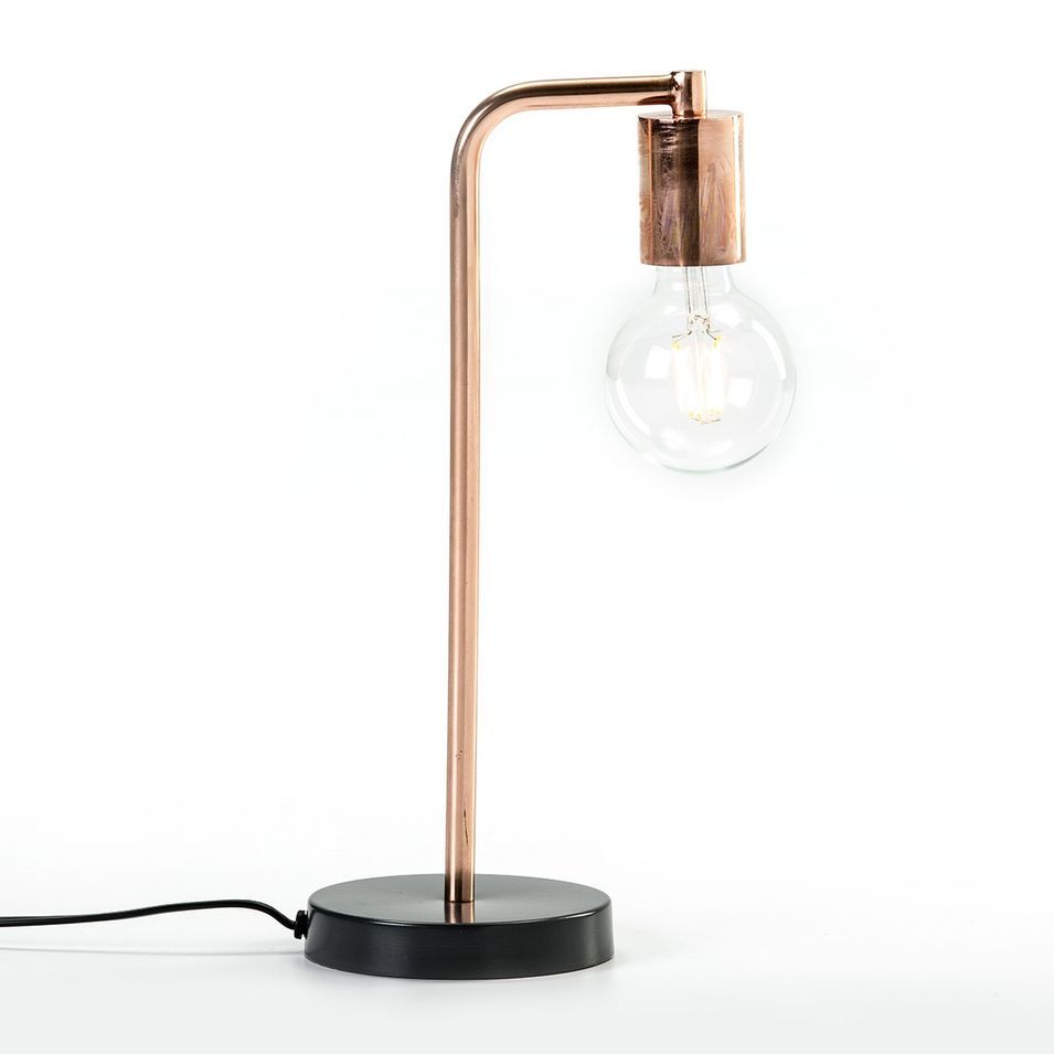 Lampe de table métal cuivré et socle gris Tyanah H 37 cm - Photo n°1