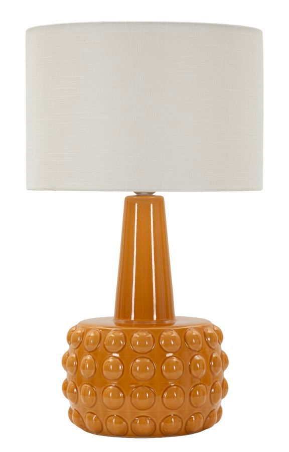 Lampe de table moutarde design céramique relief 3D et abat-jour blanc GRESS - Photo n°1
